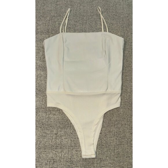 Lucy Paris Tops - Faux leather white bodysuit - size xs
